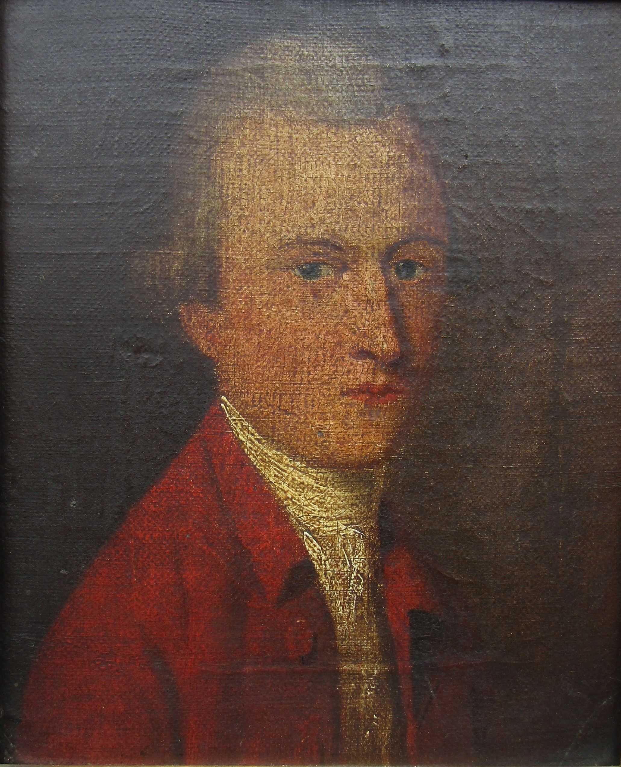 A late 18th / early 19th Century portrait of a gentleman wearing a red jacket and white cravat, - Image 2 of 5