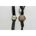 A Rone 9ct gold ladies watch with leather strap and 18ct gold cased ladies watch, strap damaged