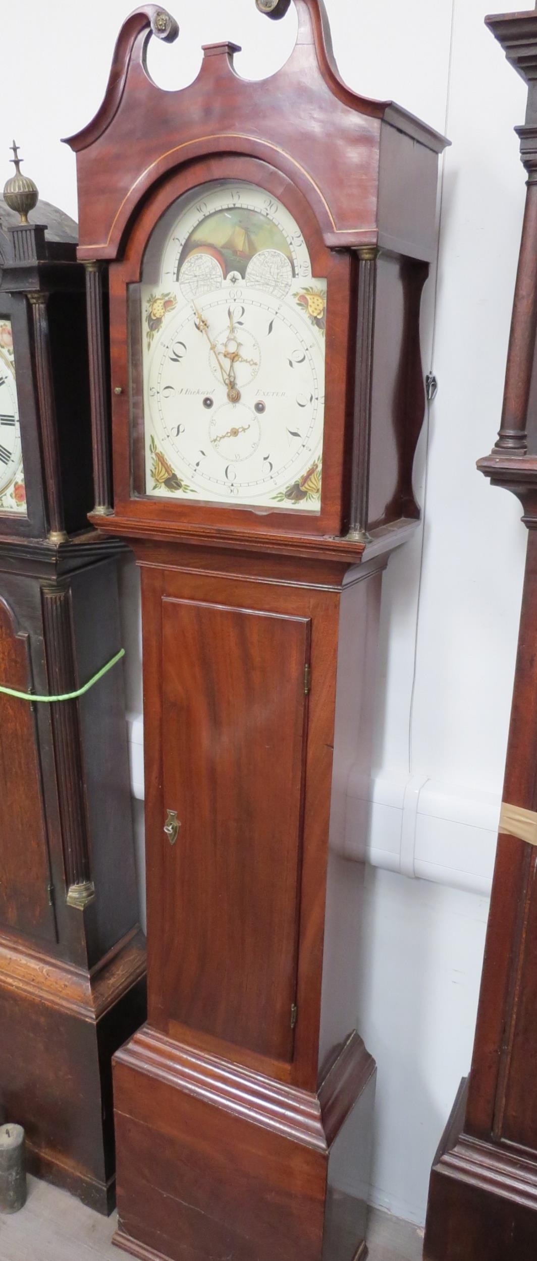 A 19th Century mahogany long case clock, J Rickard, Exeter to face, painted face with arched - Image 3 of 8