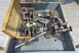 A tray containing two watch maker lathes a/f including boley other mixed lathe accessories including