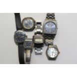 Six retro wristwatches quartz and mechanical movements including two without straps. Brands such