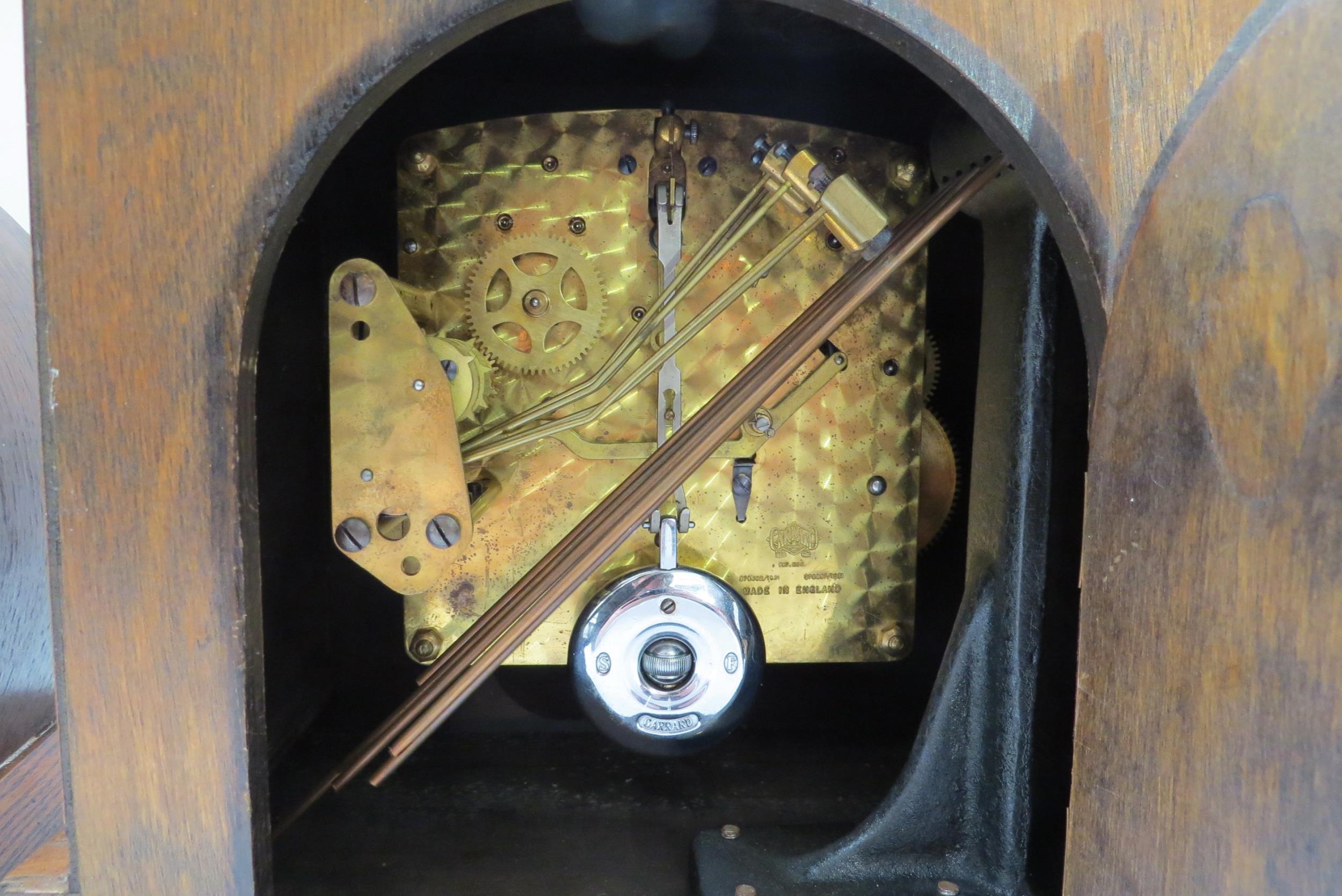 Two Art Deco oak glazed chiming and striking mantel clocks (2) - Image 4 of 6