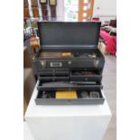 A Talxo tool box with assorted horolgical tools including punches, micronikers thread gauges,