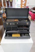 A Talxo tool box with assorted horolgical tools including punches, micronikers thread gauges,