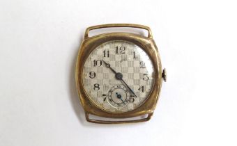 An early-mid 20th century 9ct gold cased gentleman's wristwatch, with checkered dial and blued