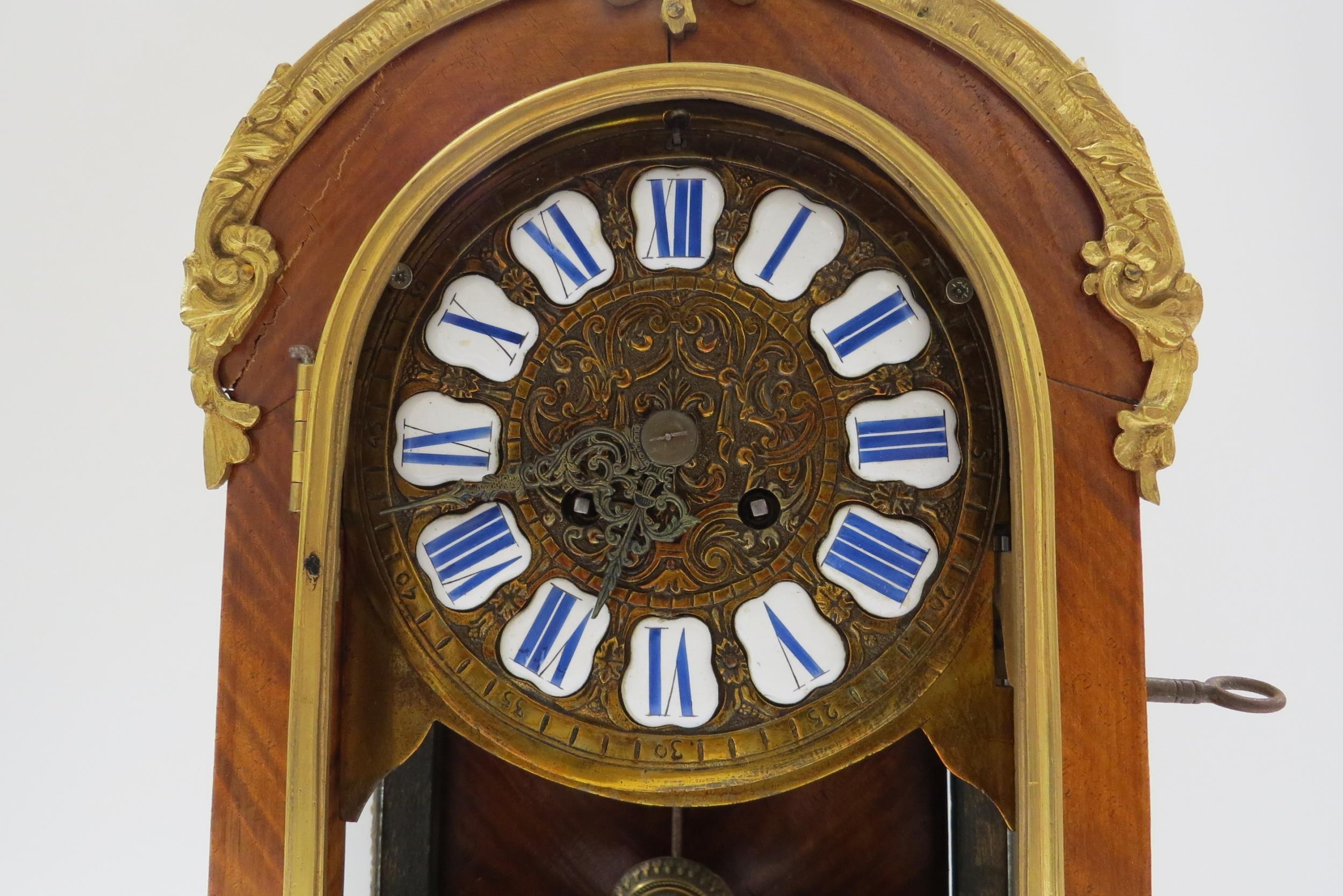 A late 19th Century French walnut and ormolu mounted striking mantel clock with ROman enamel - Image 4 of 8