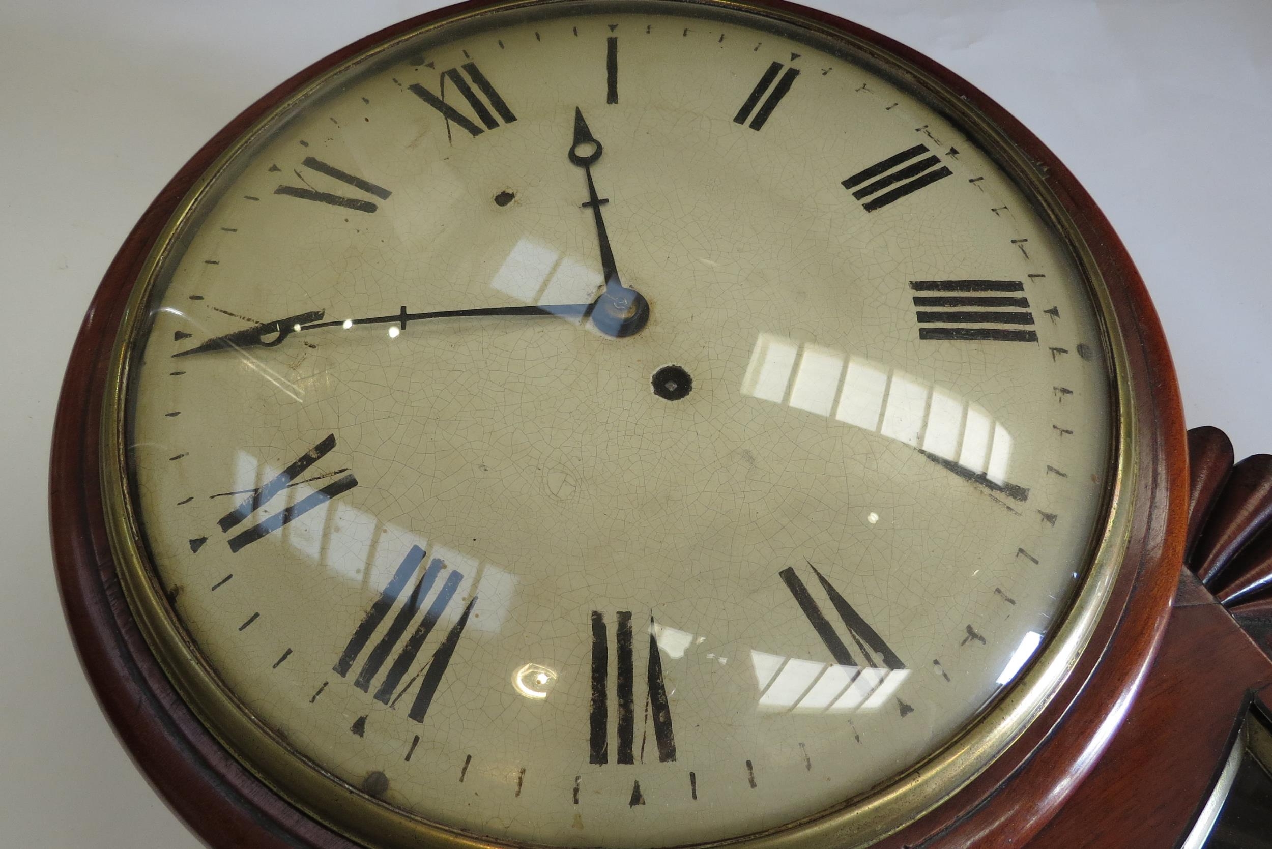 A Victorian drop-dial fusee wall clock, Roman numerated face, foliate relief. 12" dial - Bild 3 aus 4