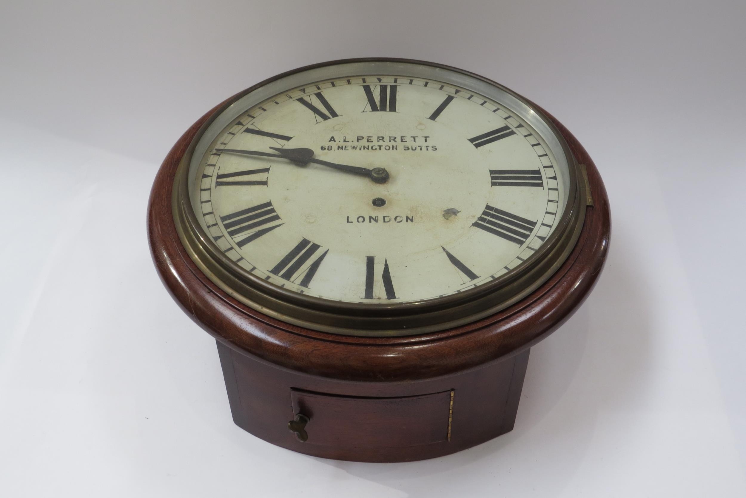 A 19th Century mahogany cased English fusee dial clock signed A. L. Perrett, 68 Newington Butts, - Image 2 of 6