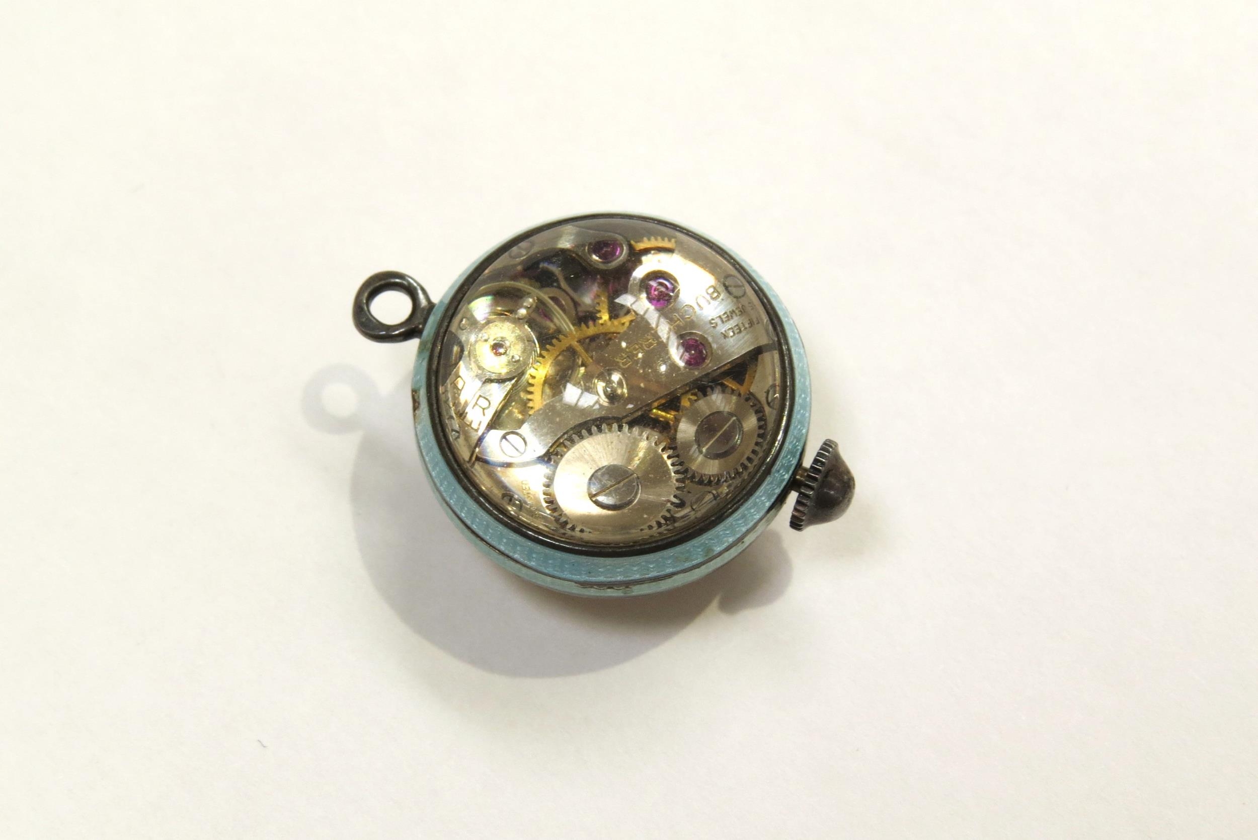 A Bueherer globe shaped pendant watch with guilloche decoration, visible movement, approximately 2. - Bild 2 aus 3