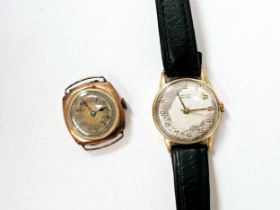 Two 9ct gold cased wristwatches, one Vertex Revue on leather strap