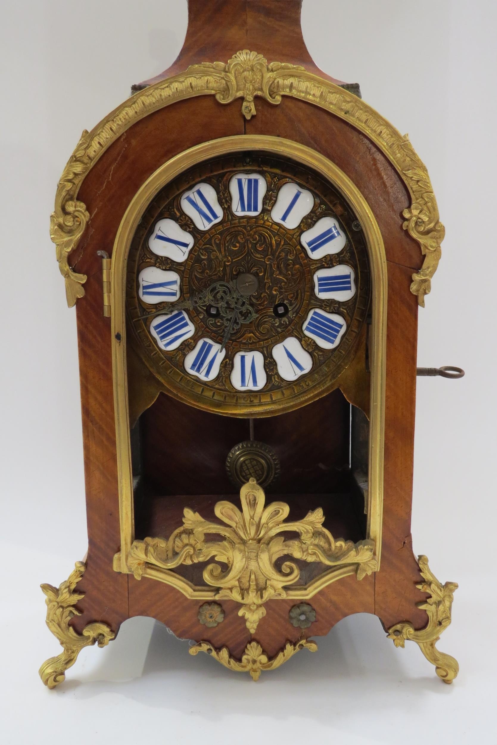 A late 19th Century French walnut and ormolu mounted striking mantel clock with ROman enamel - Image 3 of 8