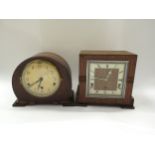 Two Art Deco oak glazed chiming and striking mantel clocks (2)