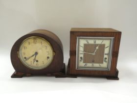 Two Art Deco oak glazed chiming and striking mantel clocks (2)