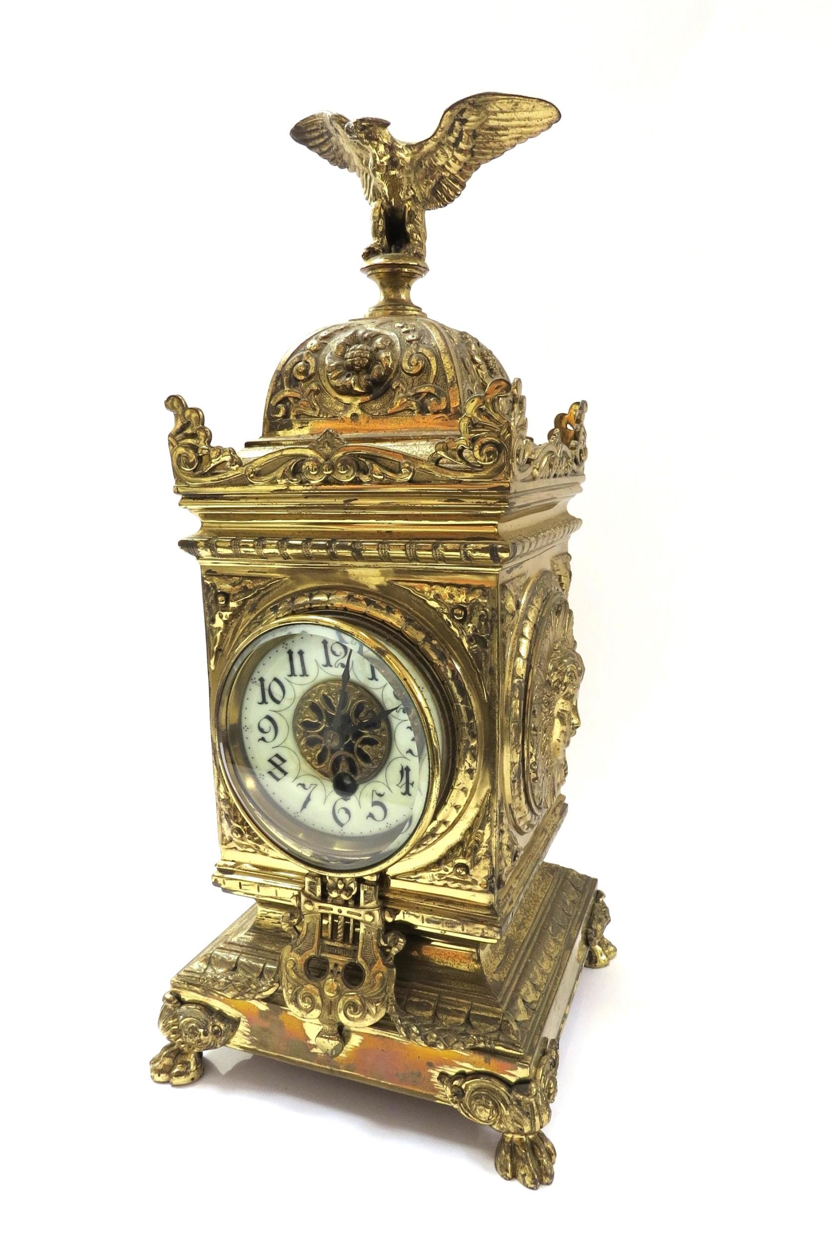 A French timepiece in highly decorative brass case, Arabic enamelled chapter ring, with pendulum. - Image 2 of 9