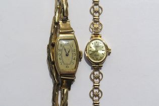 A 9ct gold Waltham U.S.A ladies wristwatch with 9ct flexible sprung strap & 9ct gold H.Samuel Quartz