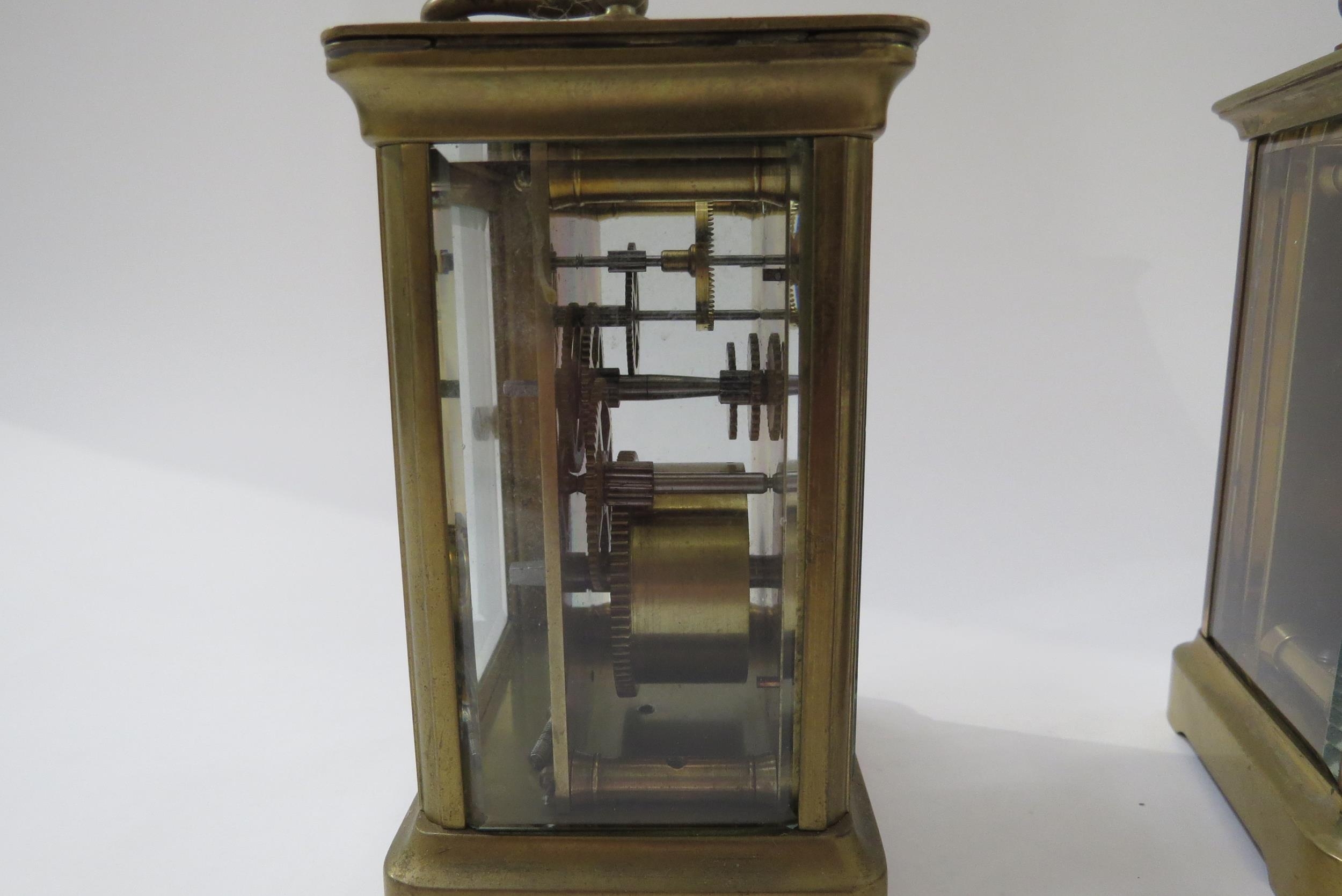 Two brass carriage clocks including French with bevelled glass - Image 3 of 7