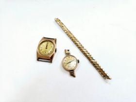 A cased 9ct gold Pinnacle ladies wristwatch (strap a/f) and another 9ct gold wristwatch (no