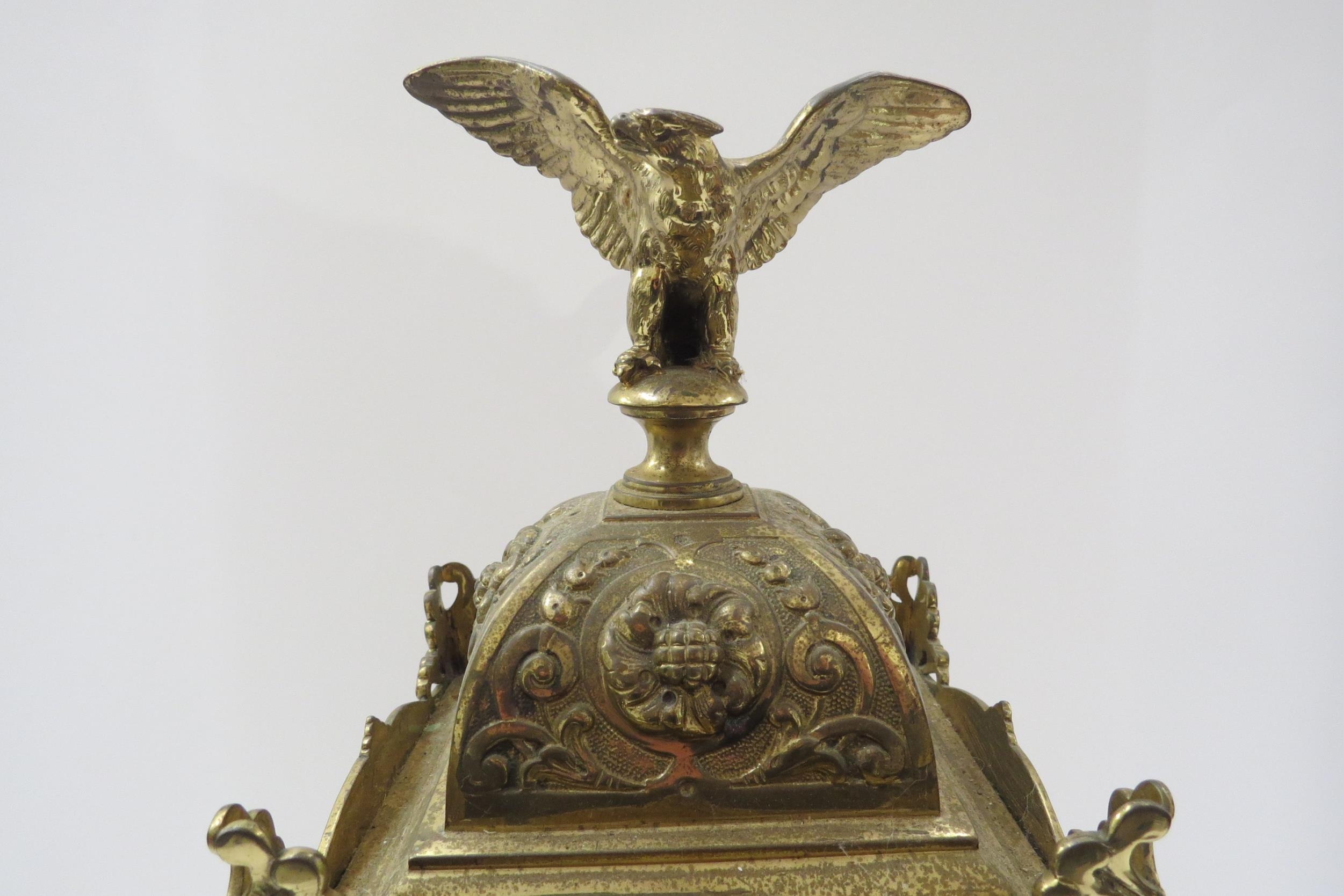 A French timepiece in highly decorative brass case, Arabic enamelled chapter ring, with pendulum. - Image 4 of 9