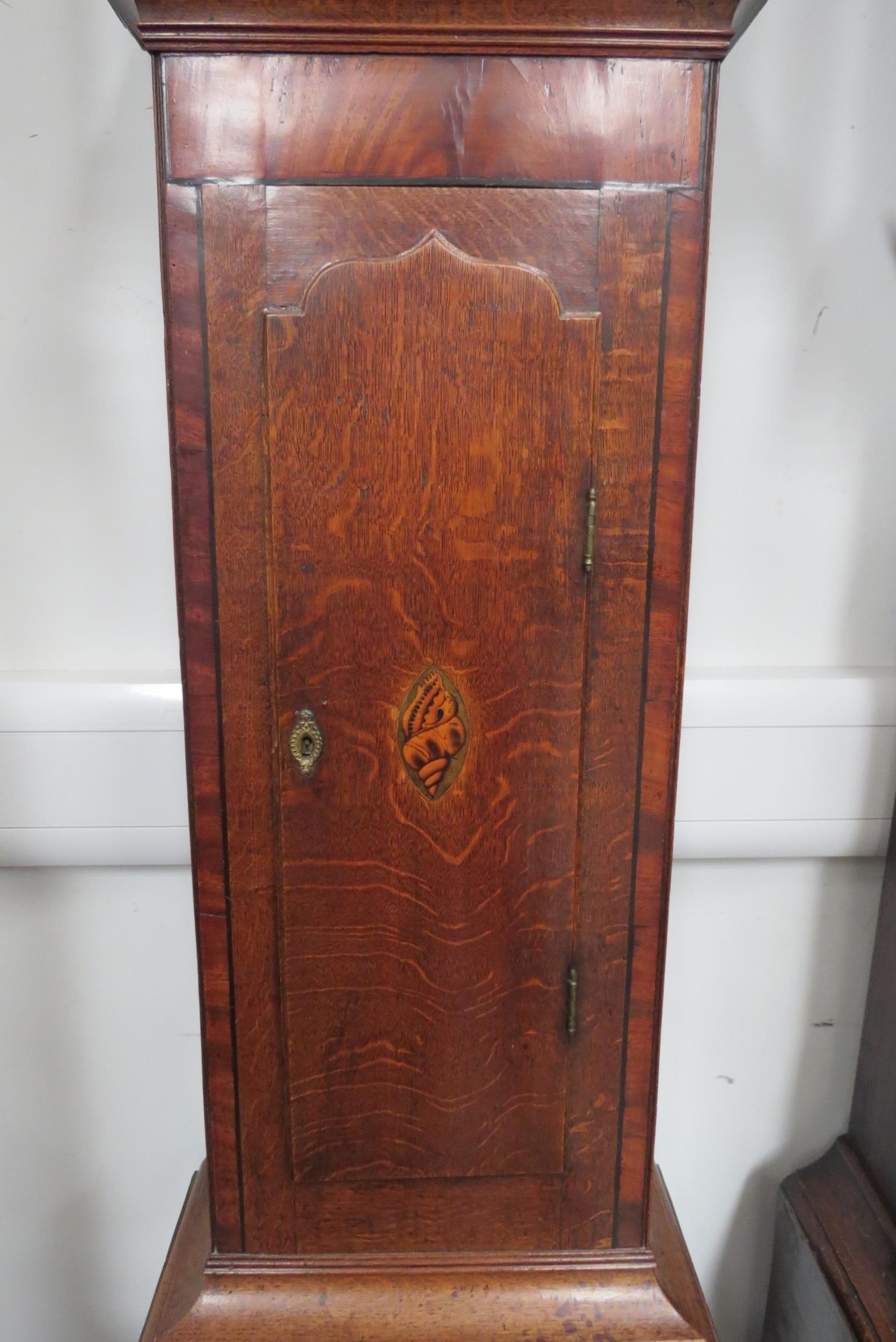 A Georgian mahogany shell inlay longcase clock by Josh Willson, Stamford, with weight. 206cm high - Image 3 of 8