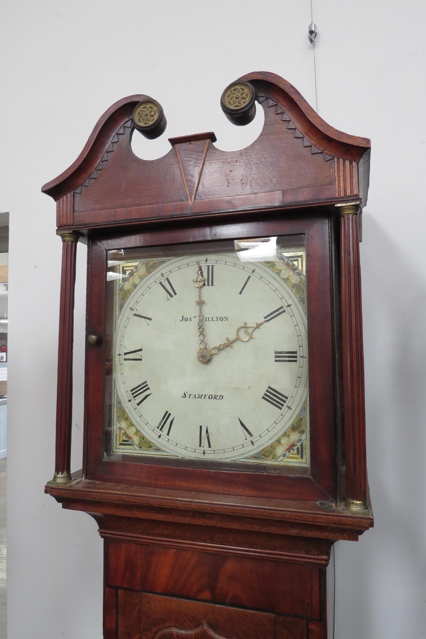 A Georgian mahogany shell inlay longcase clock by Josh Willson, Stamford, with weight. 206cm high - Image 5 of 8