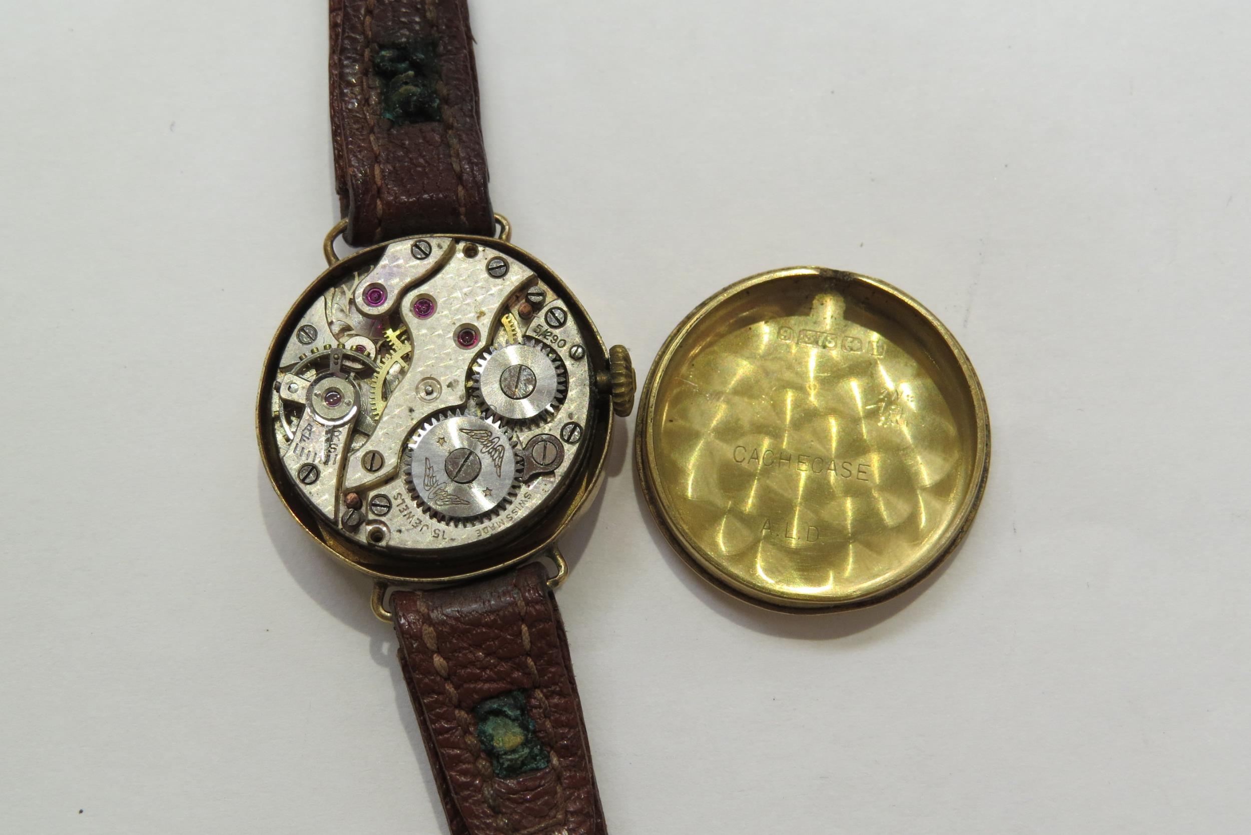 A 9ct gold cased Perfex ladies wristwatch on leather strap - Image 6 of 6