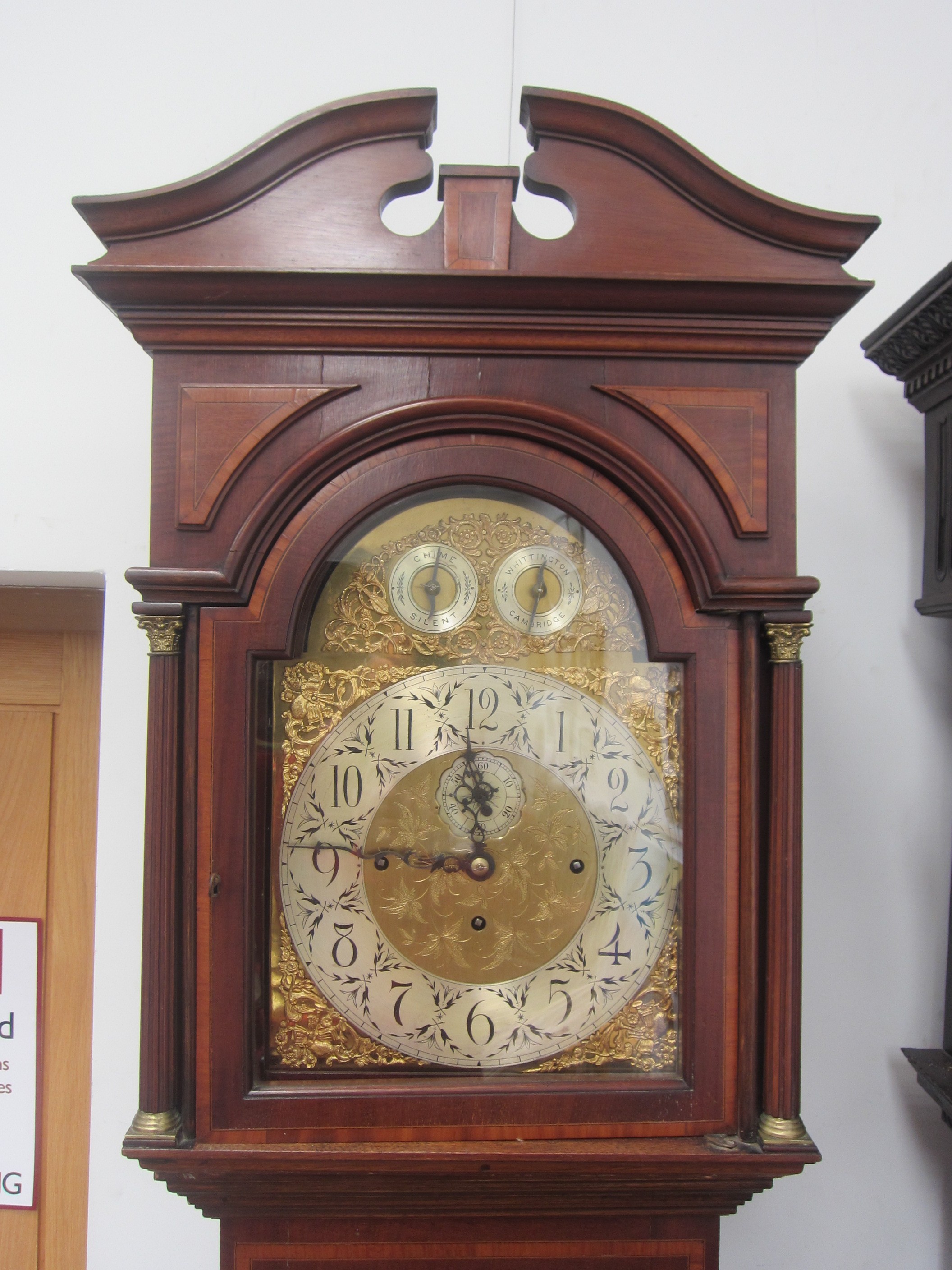 An Edwardian mahogany and inlaid longcase clock with quarterly 8 bell chimes and striking the - Image 2 of 7