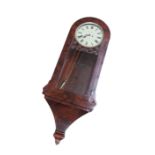 A mid 19th Century flame mahogany and glazed door wall clock, painted metal Roman dial (10" dial)
