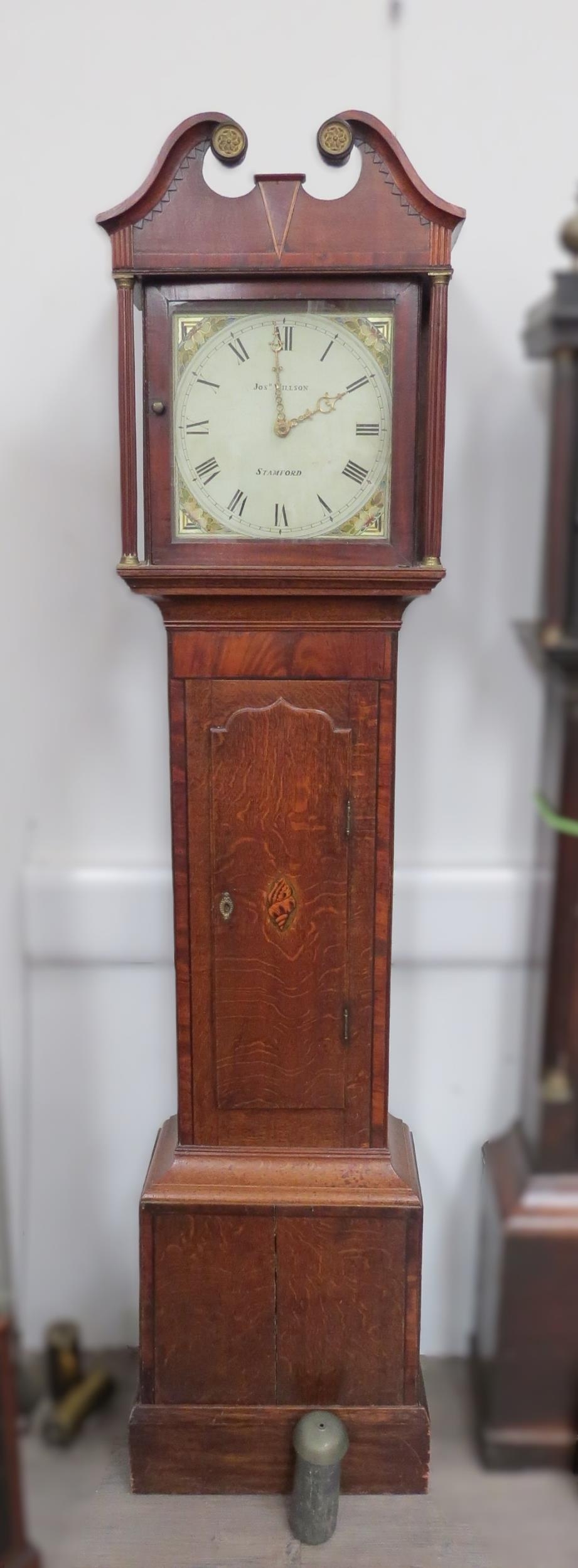 A Georgian mahogany shell inlay longcase clock by Josh Willson, Stamford, with weight. 206cm high