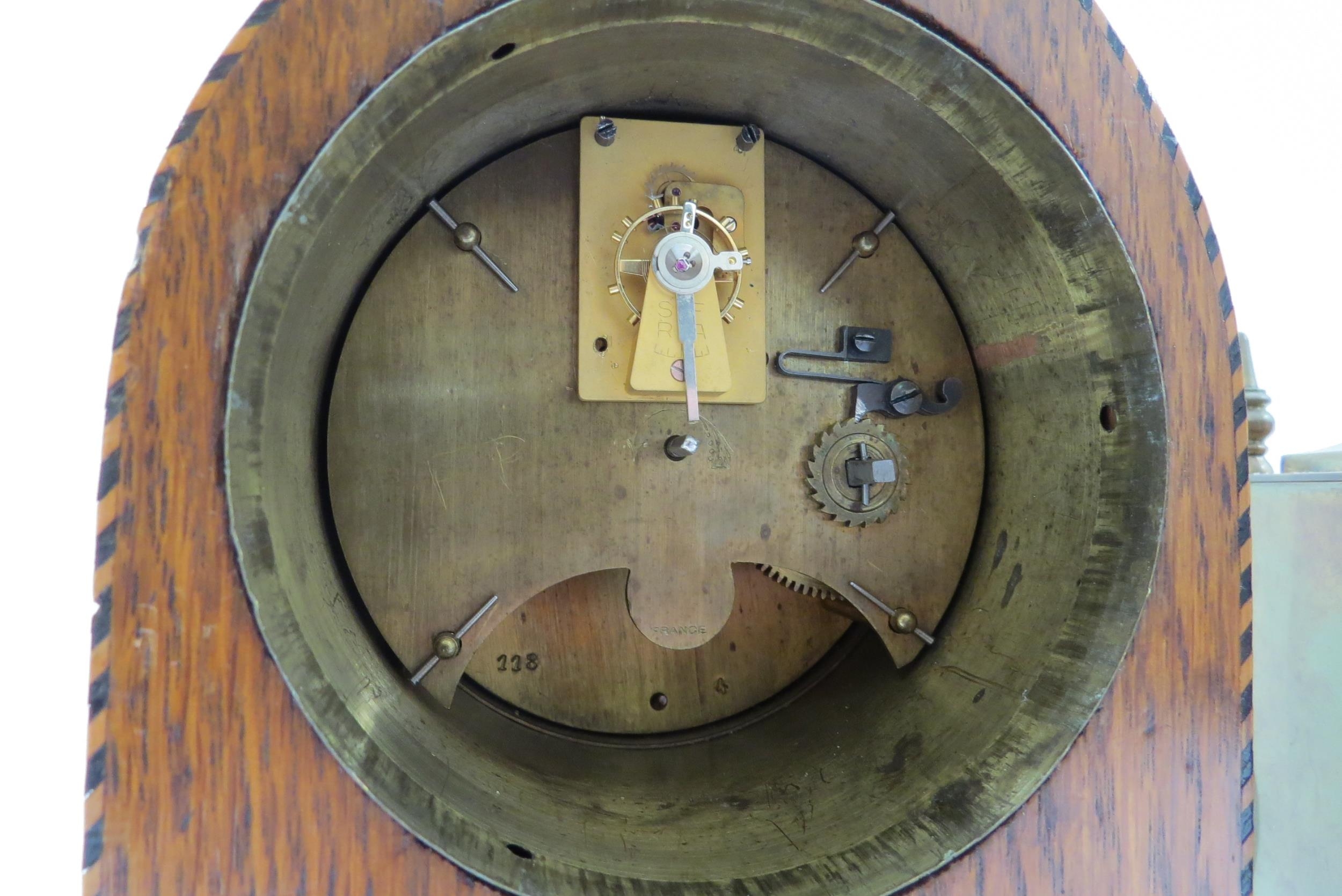 An Edwardian lancet form oak timepiece with a brass cased timepiece (2) - Image 4 of 4