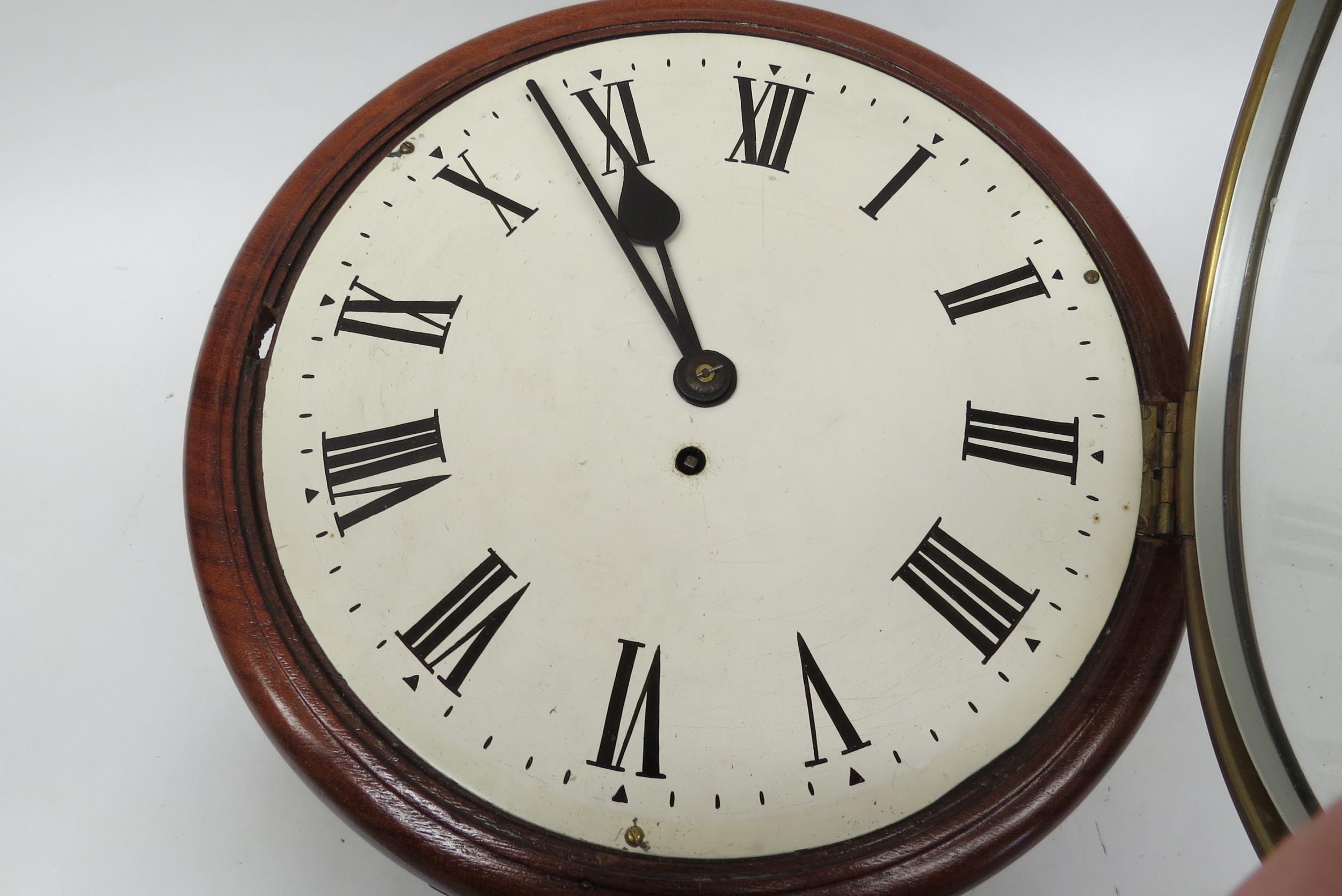 A 19th Century 11 3/4 inch dial clock with Roman numerals, single fusee mechanism, mahogany case - Image 2 of 4