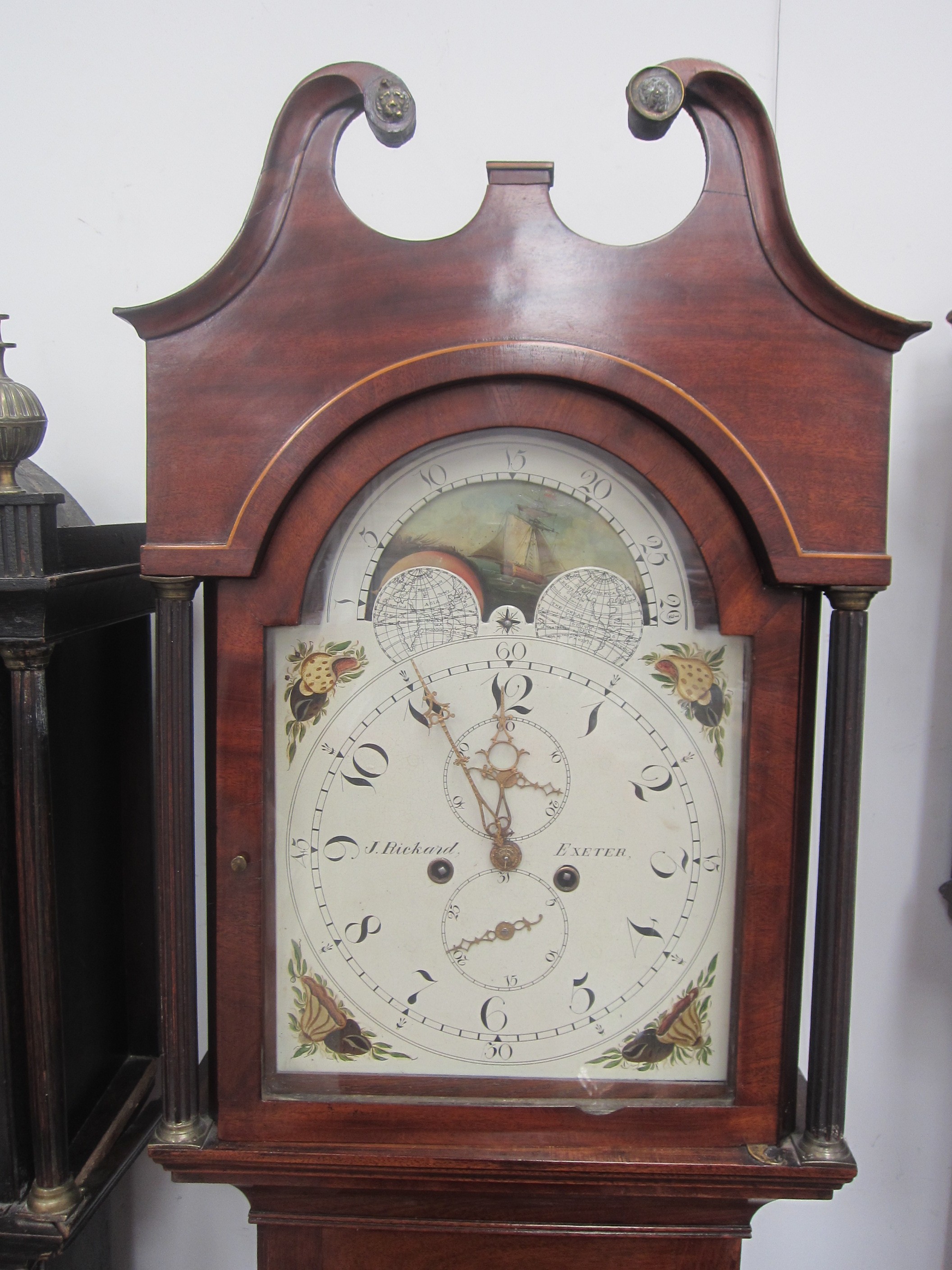 A 19th Century mahogany long case clock, J Rickard, Exeter to face, painted face with arched - Image 2 of 8