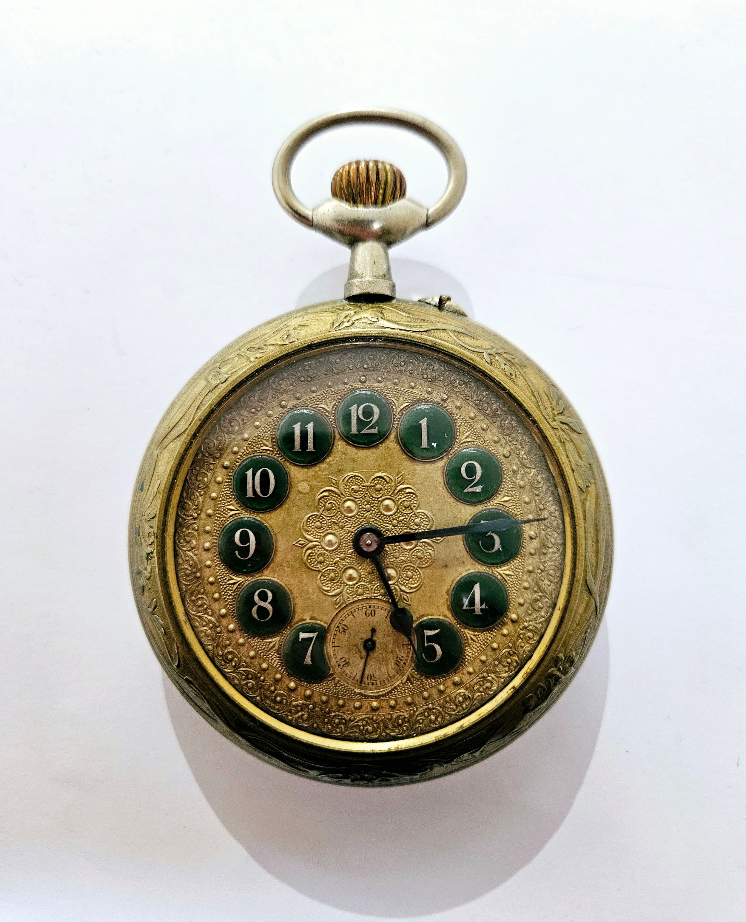 A large Ancre Double Plateau Levees Visibles 15 Rubis pocket watch, engraving to back