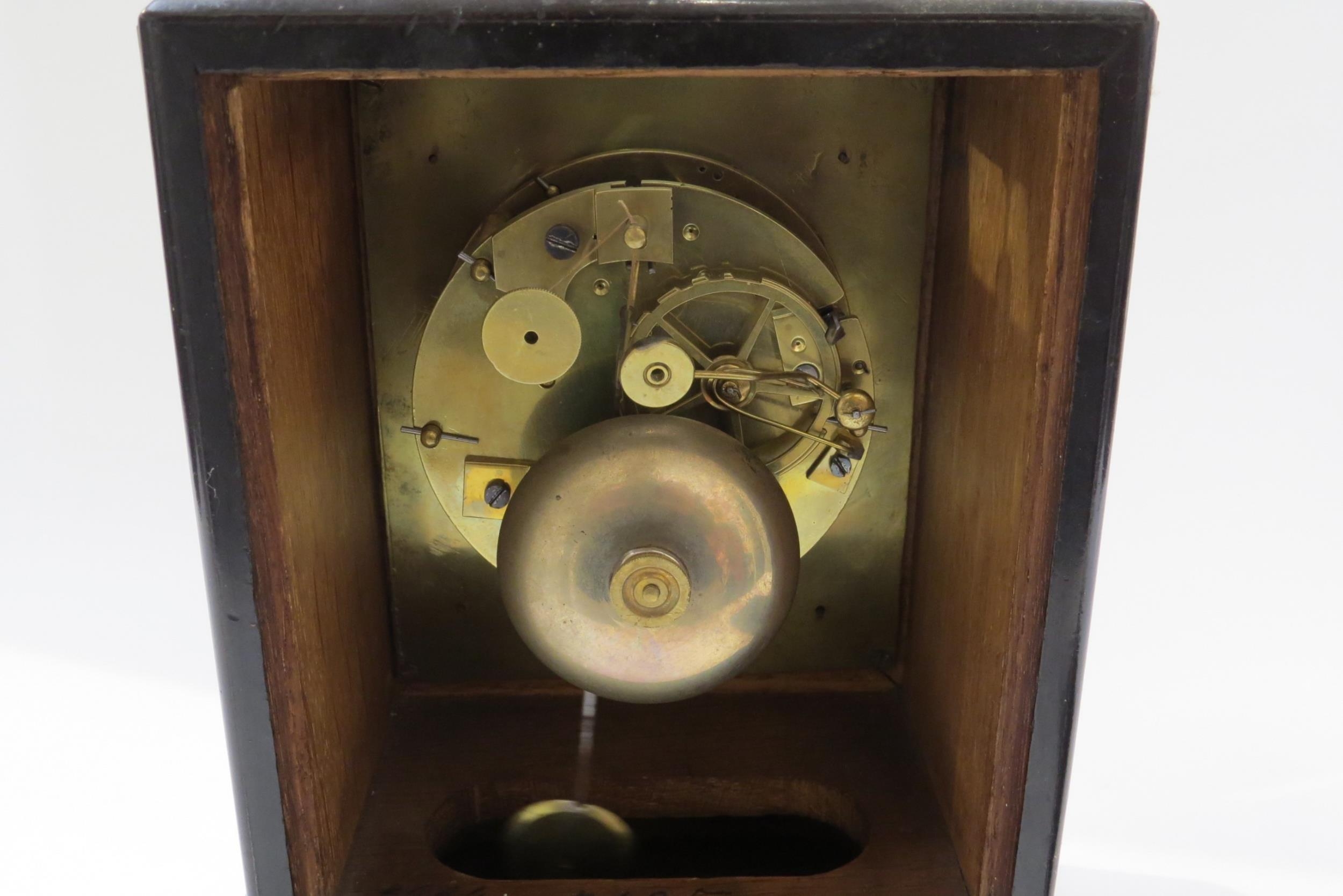 Laine a Paris two train mantel/bracket clock striking on a bell in mahogany and brass inlaid case, - Image 8 of 9