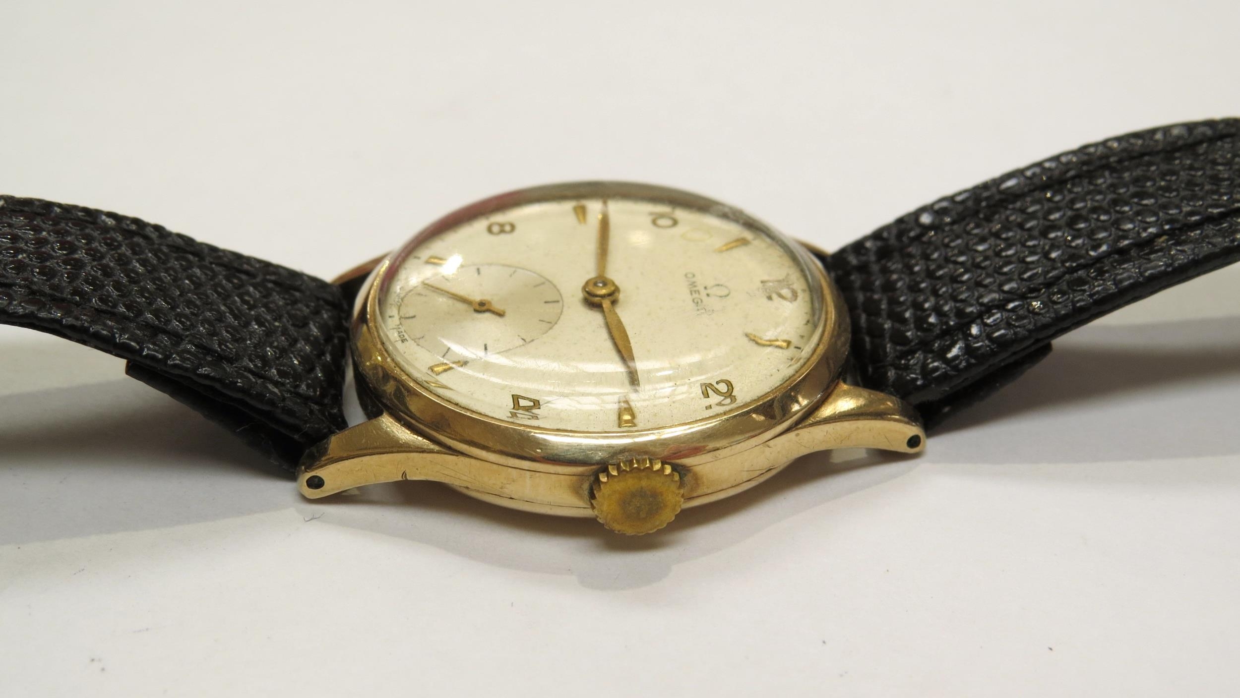 A mid 20th Century 9ct gold cased Omega gentleman's wristwatch with subsidiary seconds dial, on - Image 4 of 6