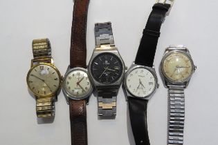 Five watches including Tissot Seastar (no back), Tissot Quartz Fl, Centaur (no second hand),