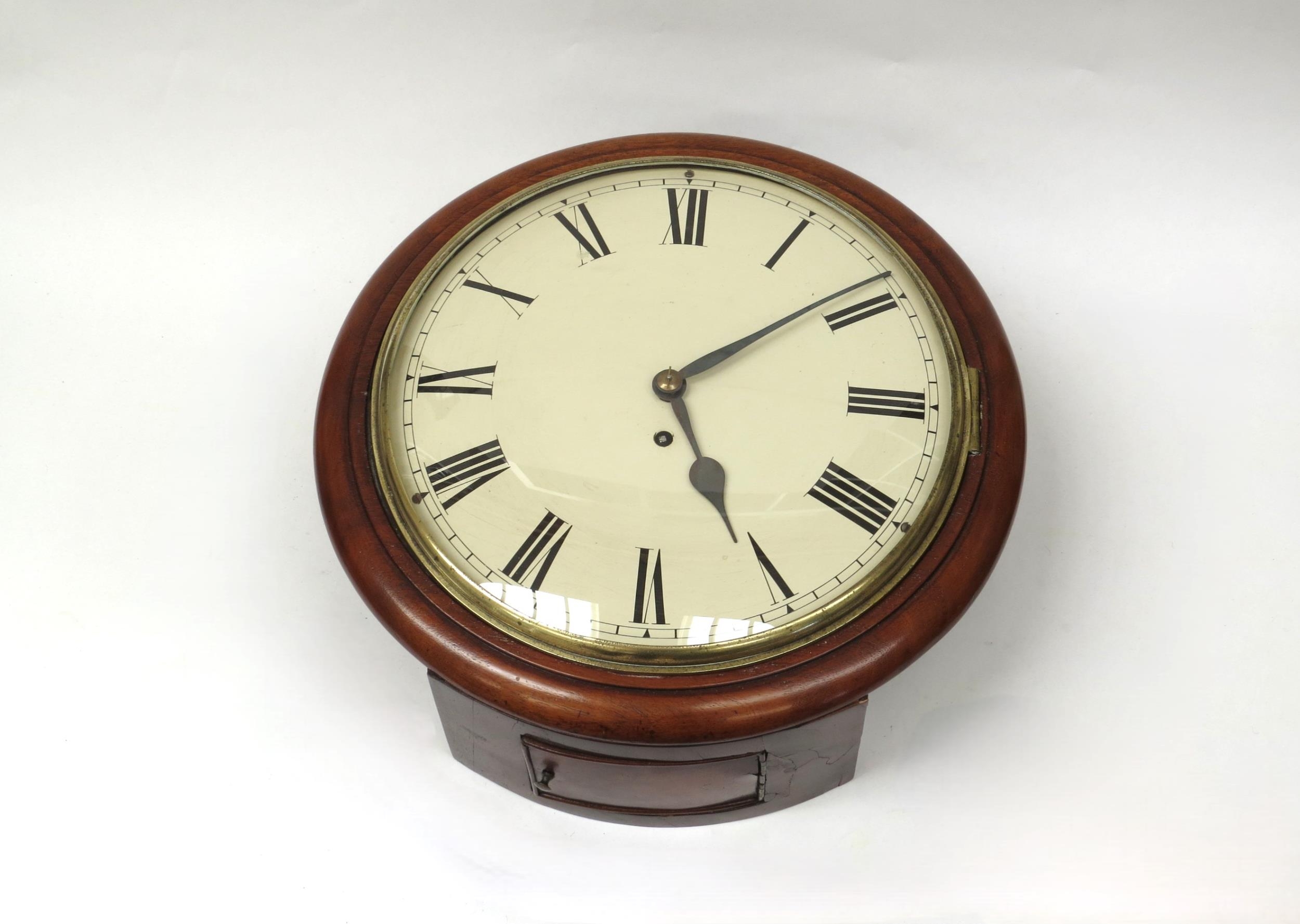 A 12" fusee dial wall clock with convex dial, with key & pendulum