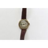 A 9ct gold cased Perfex ladies wristwatch on leather strap