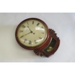 A Victorian drop-dial fusee wall clock, Roman numerated face, foliate relief. 12" dial