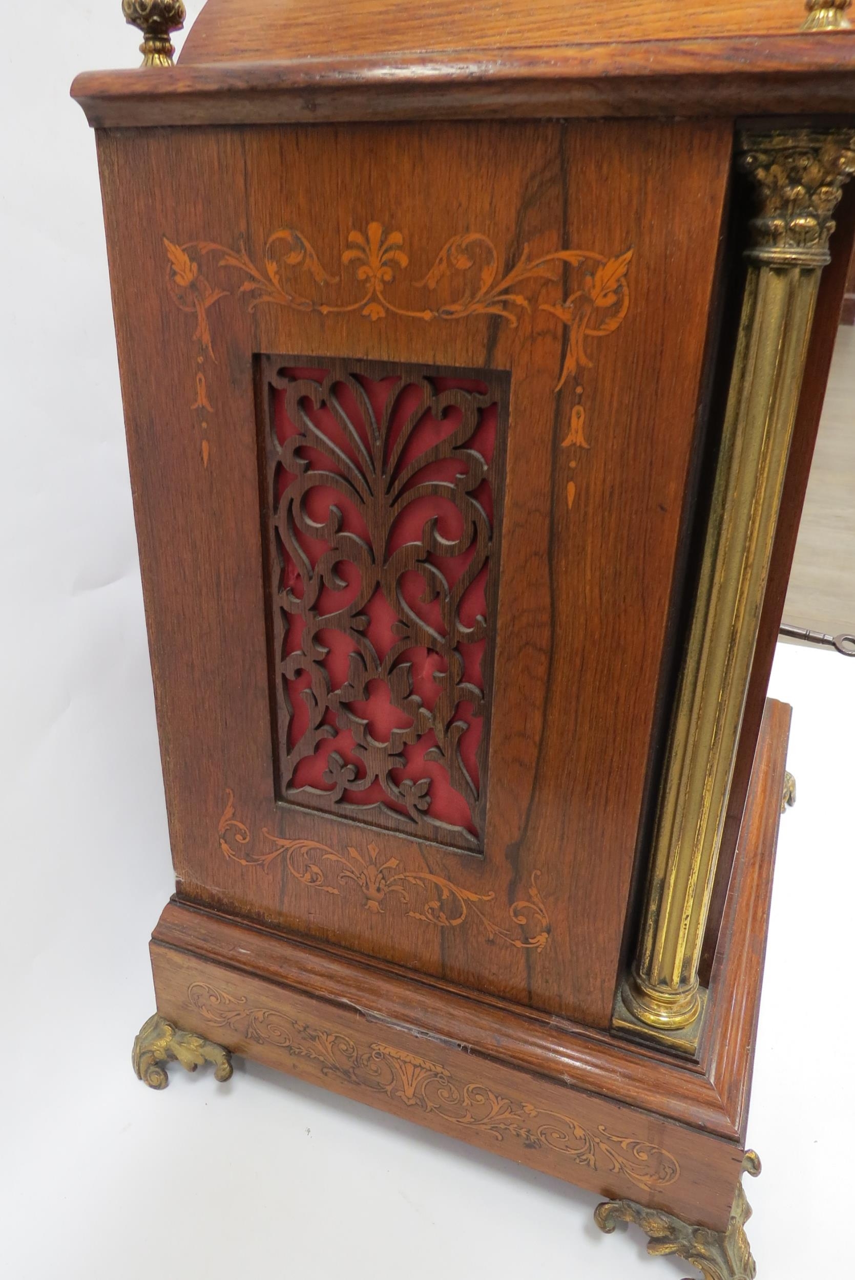 A late 19th Century oak and inlaid bracket clock with silvered Roman chapter ring over gilded - Image 7 of 10