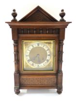 A German Ting-Tang mantel clock of Architectural form with square silver and brass 46cm x 30cm