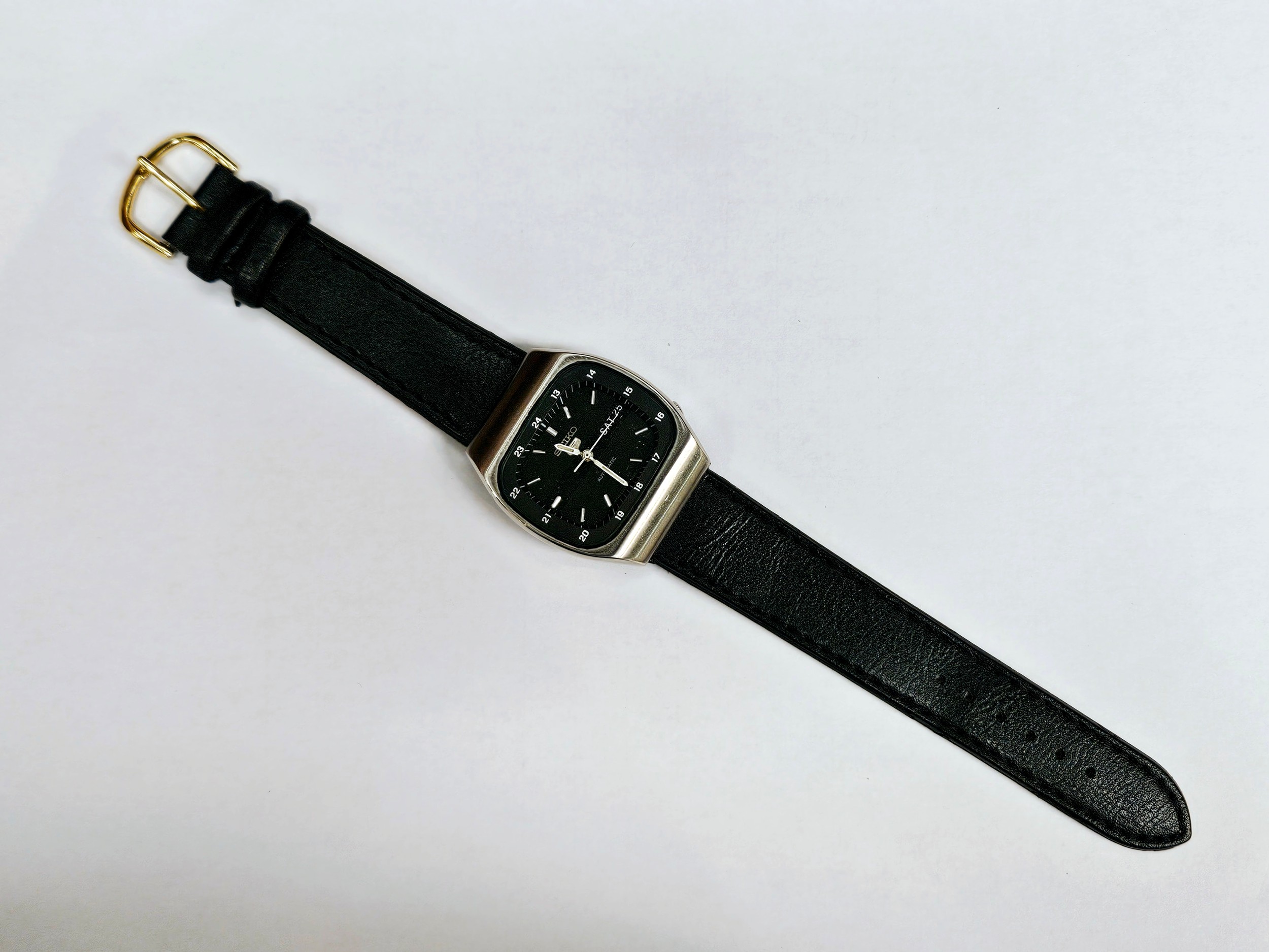 A circa 1980s Seiko 5 blue TV dial automatic wristwatch with day/date and 24-hour dial, on leather - Image 6 of 6