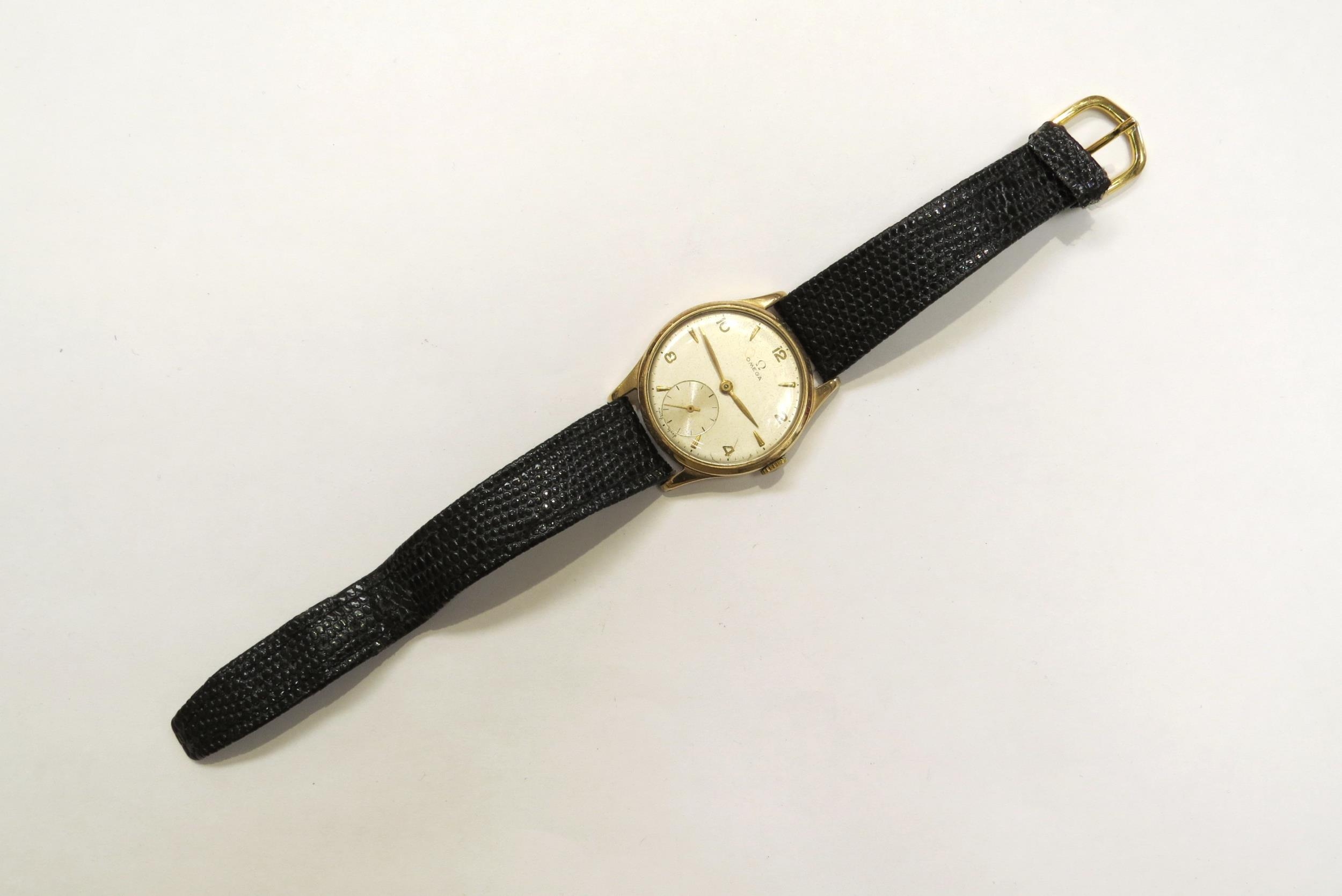 A mid 20th Century 9ct gold cased Omega gentleman's wristwatch with subsidiary seconds dial, on - Image 3 of 6
