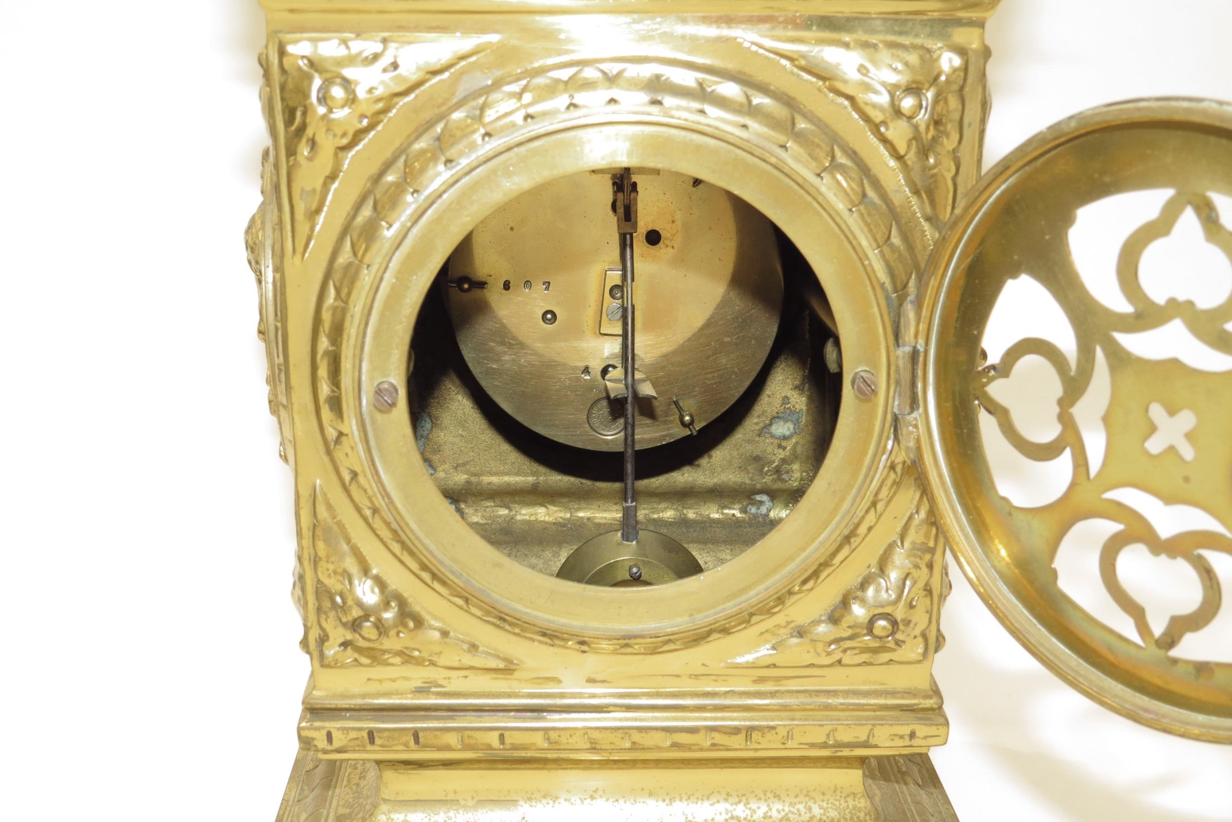 A French timepiece in highly decorative brass case, Arabic enamelled chapter ring, with pendulum. - Image 9 of 9