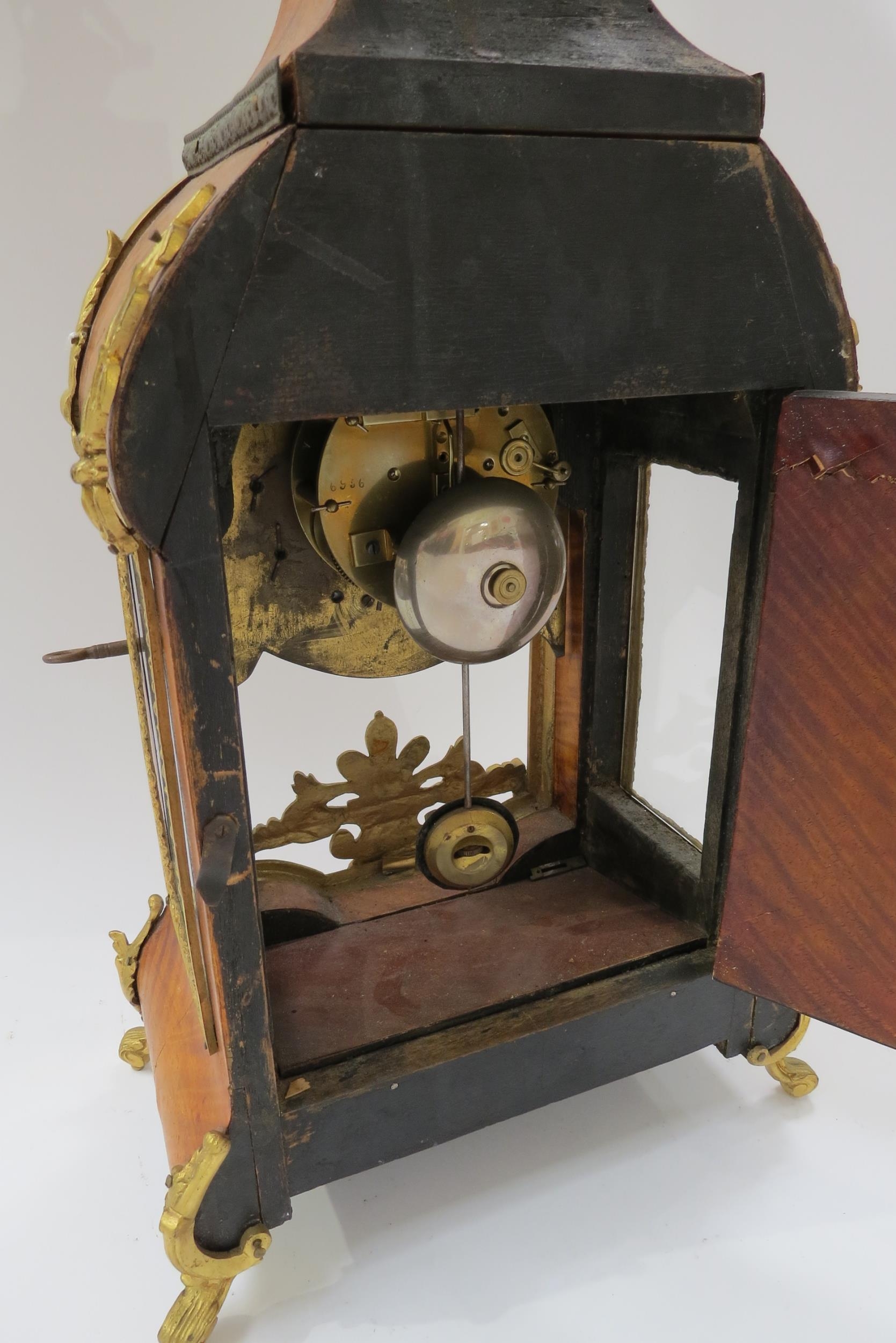 A late 19th Century French walnut and ormolu mounted striking mantel clock with ROman enamel - Image 8 of 8