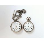 Two silver cased English lever pocket watches including J. W. Benson, one with chain (2)