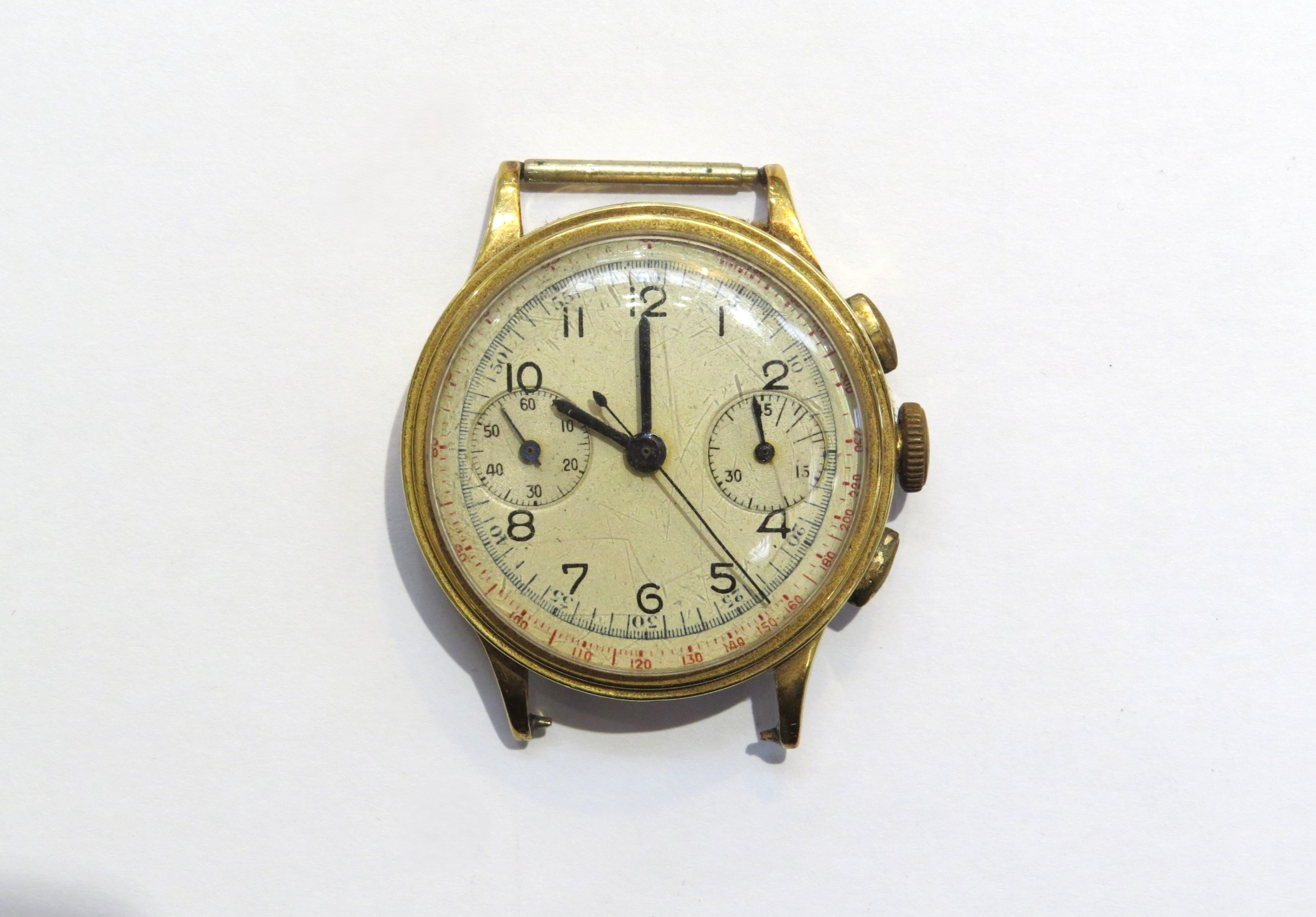 A Berthoud Geneve Chonograph, back plate missing, movement marked 385, case dented