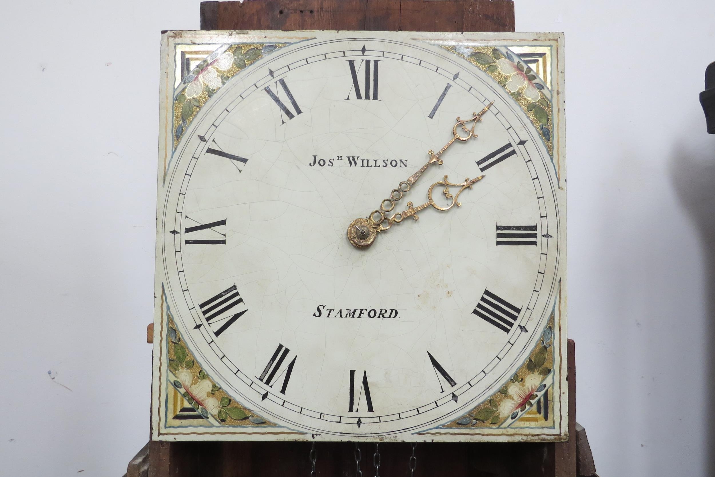 A Georgian mahogany shell inlay longcase clock by Josh Willson, Stamford, with weight. 206cm high - Image 6 of 8