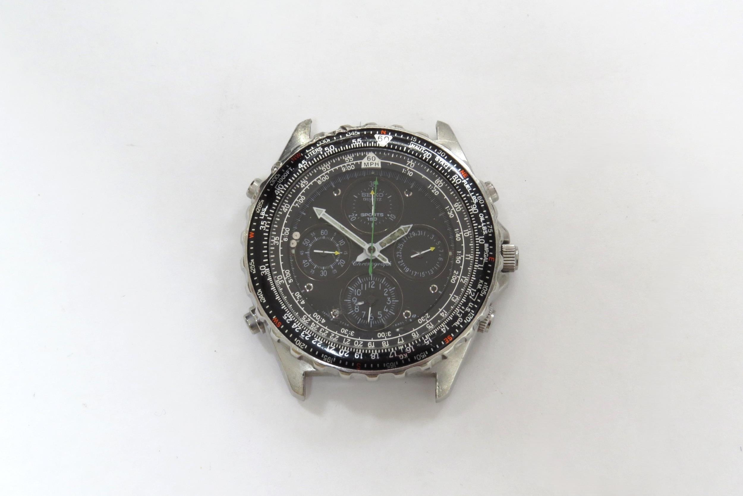 A Seiko Sports chronograph wristwatch, no strap