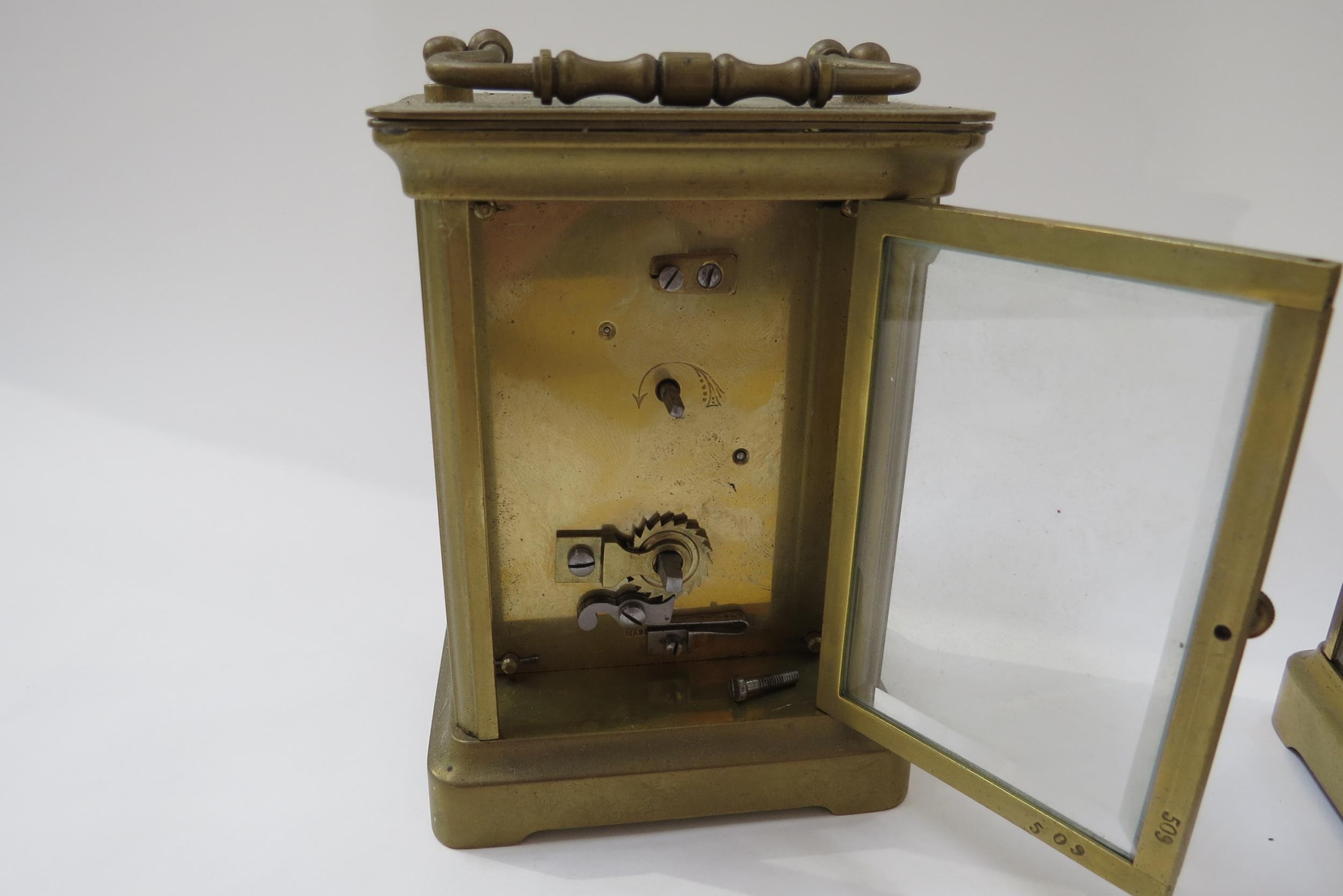 Two brass carriage clocks including French with bevelled glass - Image 4 of 7