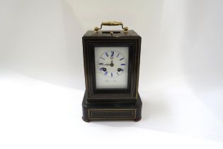 Laine a Paris two train mantel/bracket clock striking on a bell in mahogany and brass inlaid case,